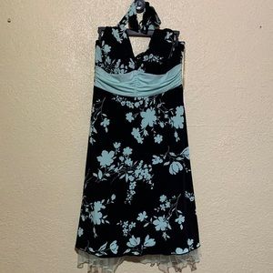 Ruby Rox Summer Dress Backless XL Black Mint Green Floral Stretchy
